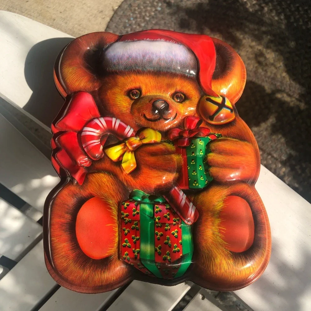 Vintage Christmas Teddy Bear 3D Plastic Container